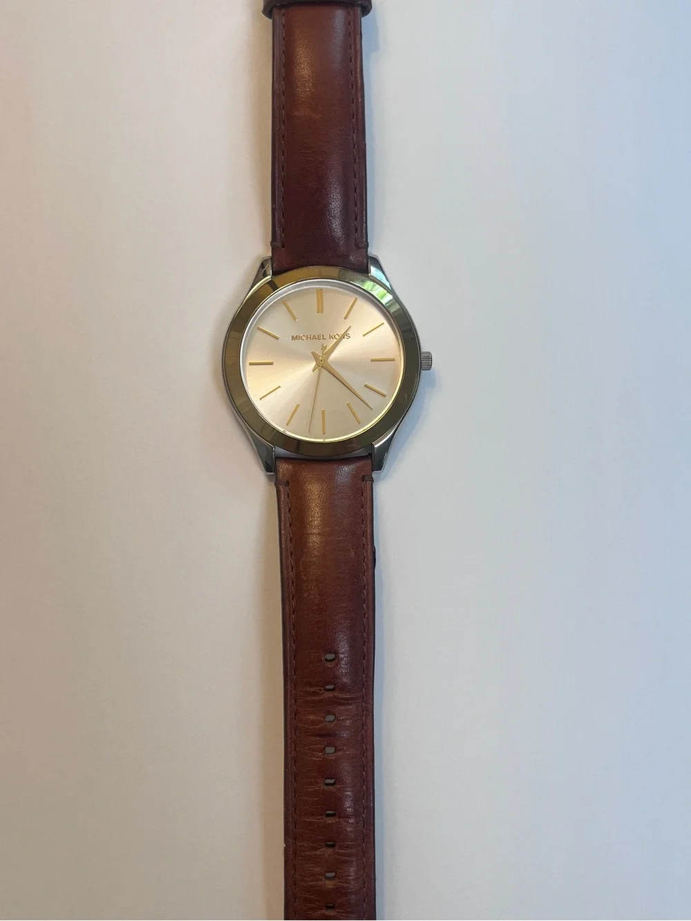 Michael Kors Brown Leather Strap Gold-Tone Dial Watch